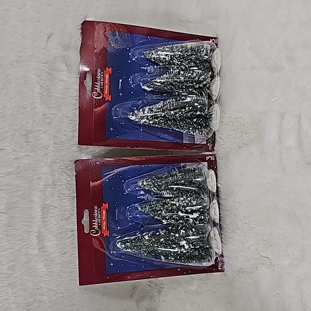 Cobblestone Corners Winter Village 2 sets of 3 Miniatures Christmas Trees